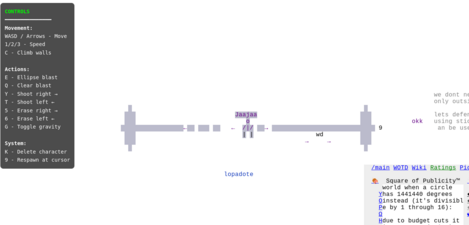 UI and controls. Grey highlights are from the script exceeding OWOT's ratelimit by pasting too fast. Another side effect of this is that certain animations often leave behind afterimages.