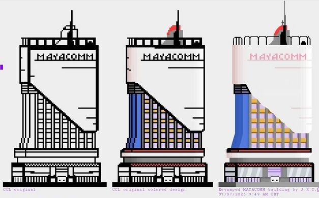 Mayacomm headquarters, third version was revamped by JRT to feature more Symbols for Legacy Computing(July 7th, 2025)