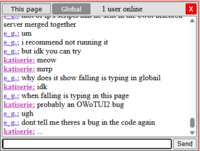 A conversation in Global chat. Only 1 user is online in the world the user is communicating from.
