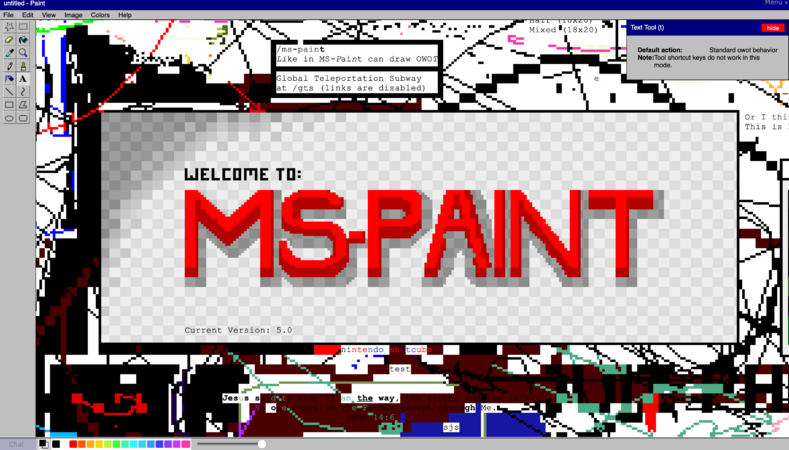 The /ms-paint interface. Buttons at the top are merely cosmetic, the chat button disappears upon being clicked on.