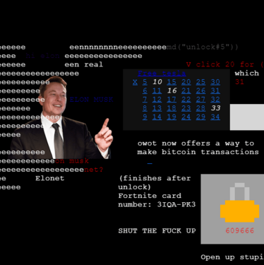 A picture of Elon Musk was displayed at Spawn for April Fools 2024