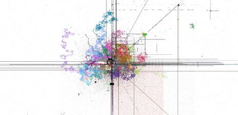 With color. The colorful scribbles were a script that would generate winding roads. These roads have long since been deleted.